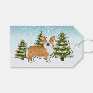 Red Pembroke Welsh Corgi Dog Blue Snowy Christmas Gift Tags