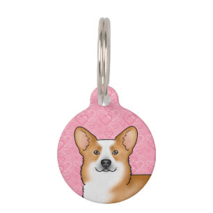Red Pembroke Welsh Corgi Dog Head Love Heart Pink Pet Tag