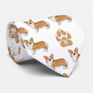 Red Pembroke Welsh Corgi Dog Pattern With Monogram Tie