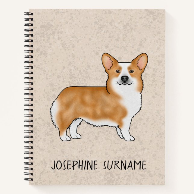 Red Pembroke Welsh Corgi Dog With Custom Name Notebook (Front)