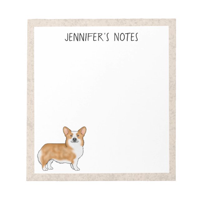 Red Pembroke Welsh Corgi Dog With Custom Text Notepad (Front)
