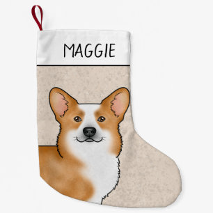 Red Pembroke Welsh Corgi Head Portrait And Name Small Christmas Stocking