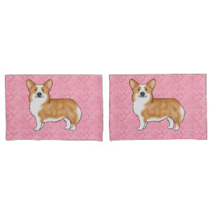 Red Pembroke Welsh Corgi Love Heart Pattern Pink Pillowcase