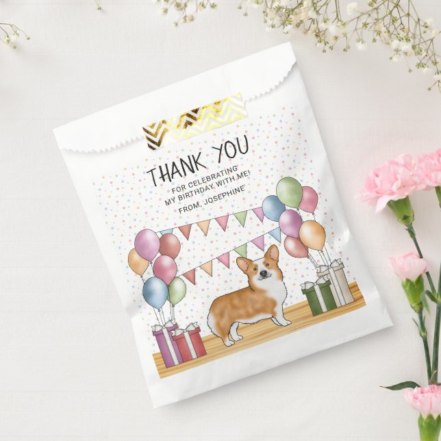 Red Pembroke Welsh Corgi Pastel Birthday Thank You Favour Bag (Sealed)