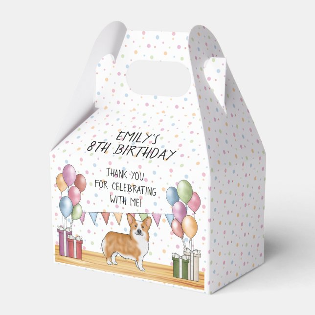 Red Pembroke Welsh Corgi Pastel Birthday Thank You Favour Box (Front Side)