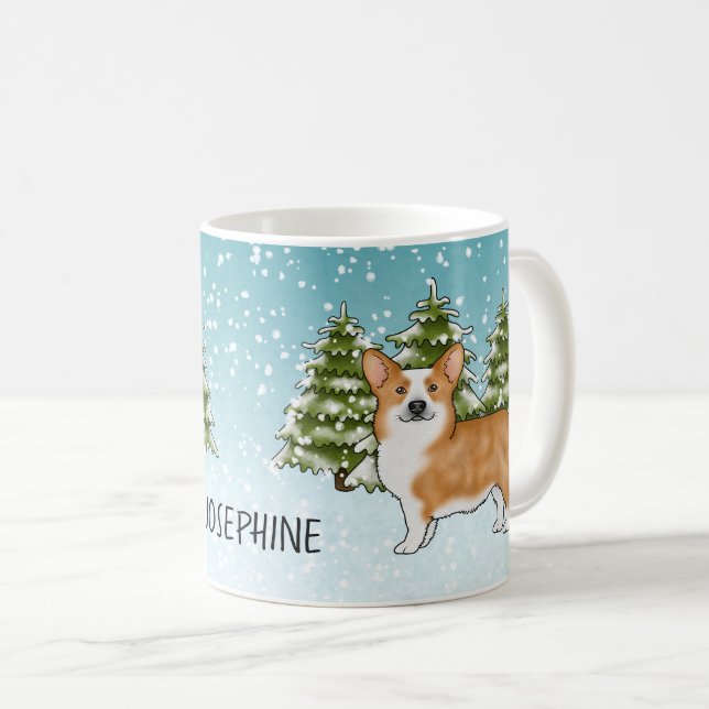 Red Pembroke Welsh Corgi Winter Forest Christmas Coffee Mug (Front Right)