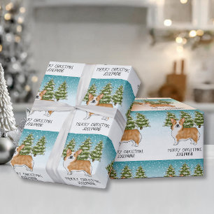 Red Pembroke Welsh Corgi Winter Forest Christmas Wrapping Paper
