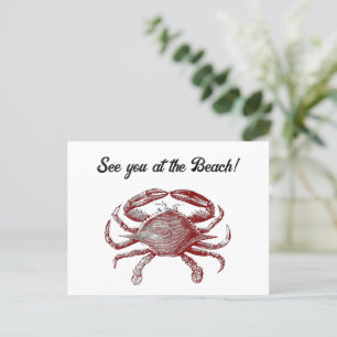 Red Pencil Sketch Playful Beach Crab Cartoon Holiday Postcard