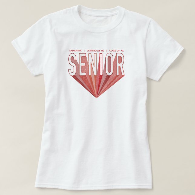 Red Pencil Sketch Senior Radiating Letters T-Shirt (Design Front)
