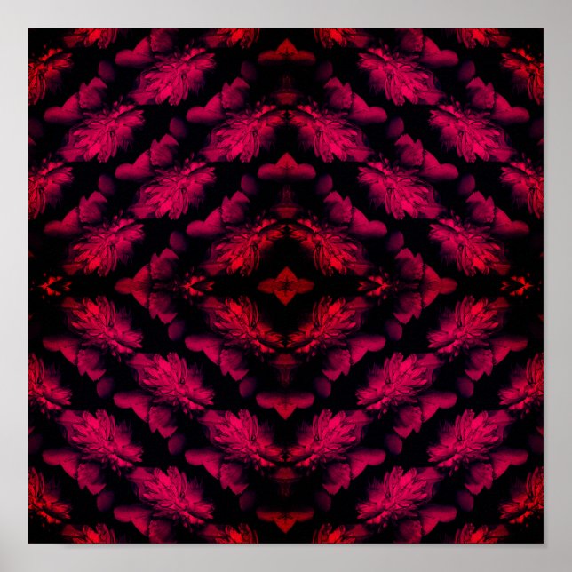 Red Peonies Abstract Floral Art  Poster (Front)