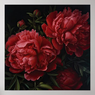 Red Peonies Flower Art Print Poster