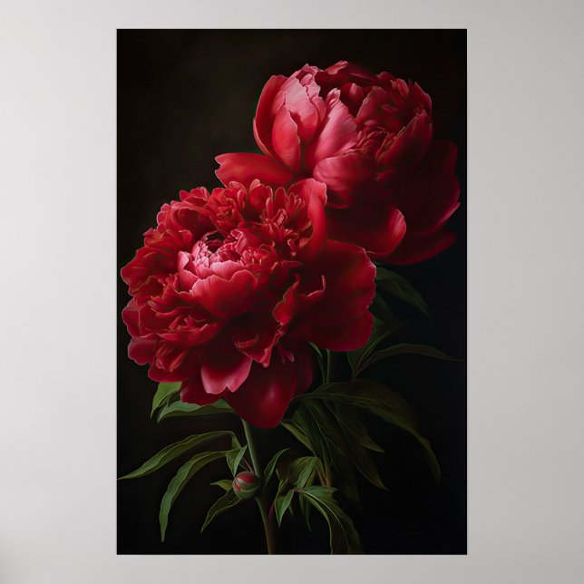 Red Peonies Flower Art Print Poster (Front)