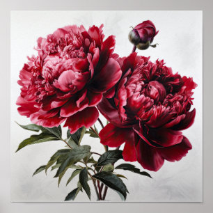 Red Peonies Flower Art Print Poster