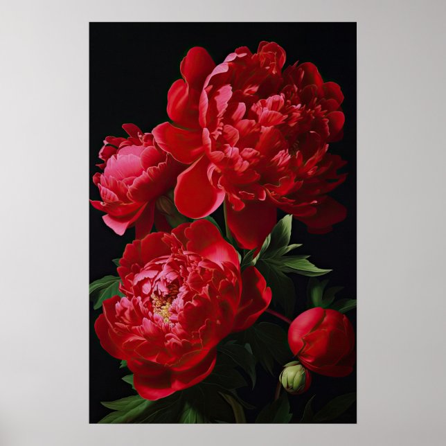 Red Peonies Flower Art Print Poster (Front)