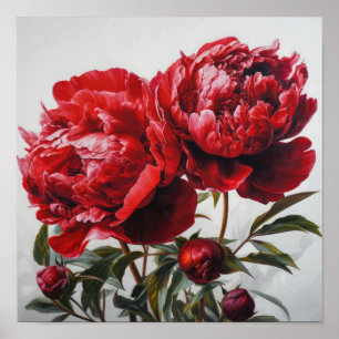 Red Peonies Flower Art Print Poster