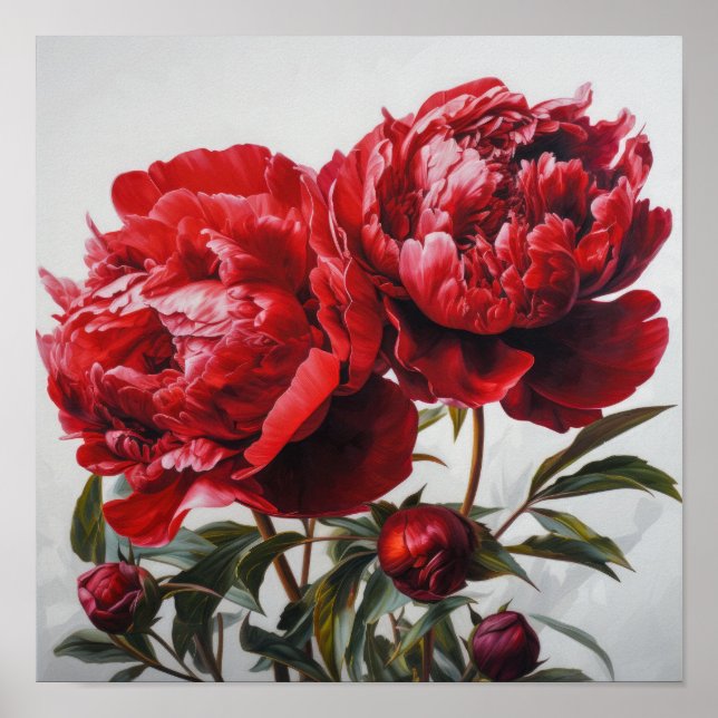 Red Peonies Flower Art Print Poster (Front)