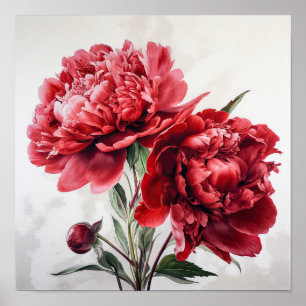 Red Peonies Flower Art Print Poster