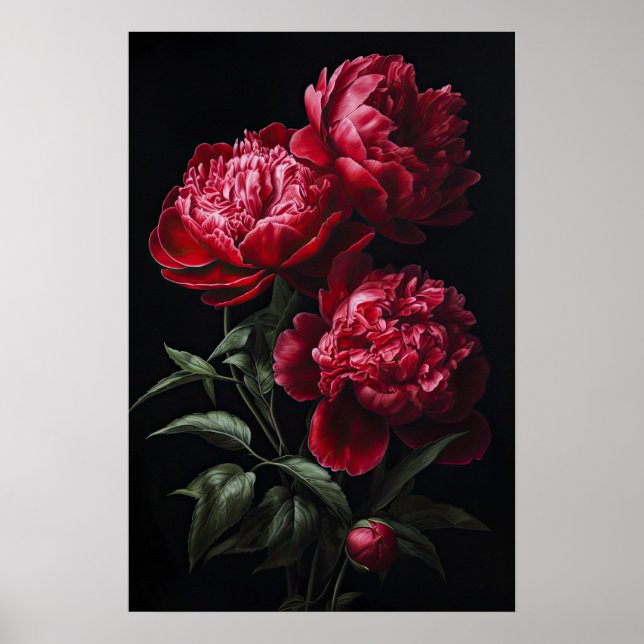 Red Peonies Flower Art Print Poster (Front)