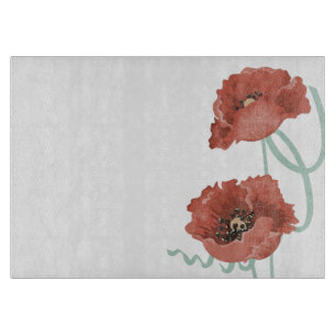 Red Peonies Glass Cutting Board