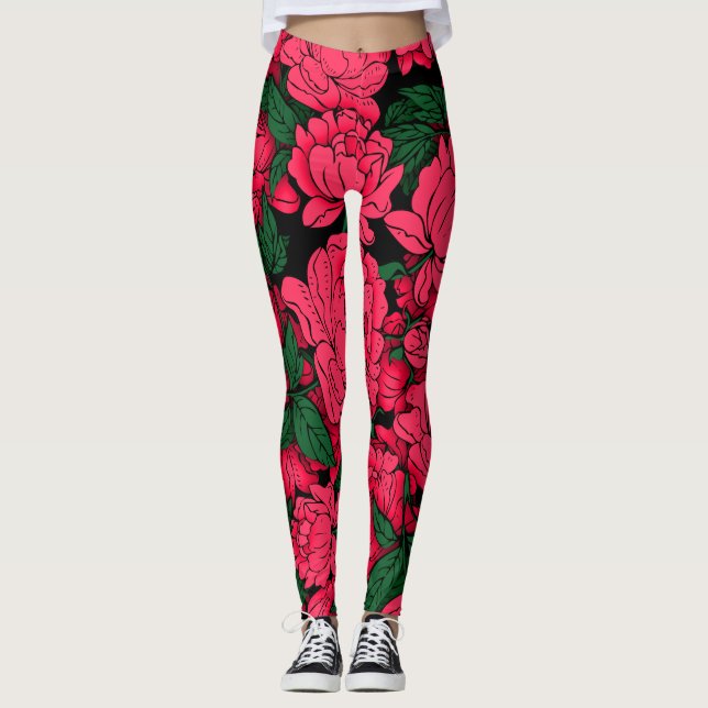 Red Peonies Leggings (Front)