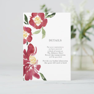 Red Peonies Watercolor Flowers Details Enclosure Card