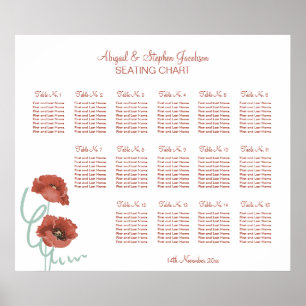Red Peonies Wedding Seating Chart Poster