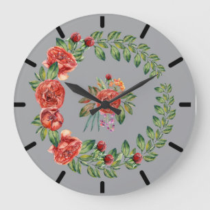 Red Peonies Wreath Clock