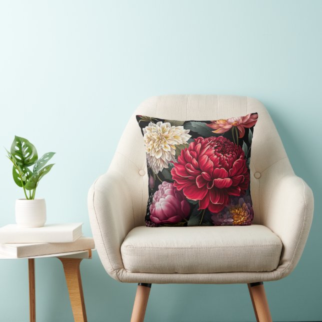 Red Peony and Gorgeous Flowers Throw Pillow (Chair)