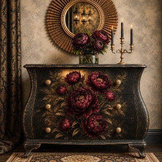 red Peony Bouquet Art Print | Dark Moody Botanic Tissue Paper