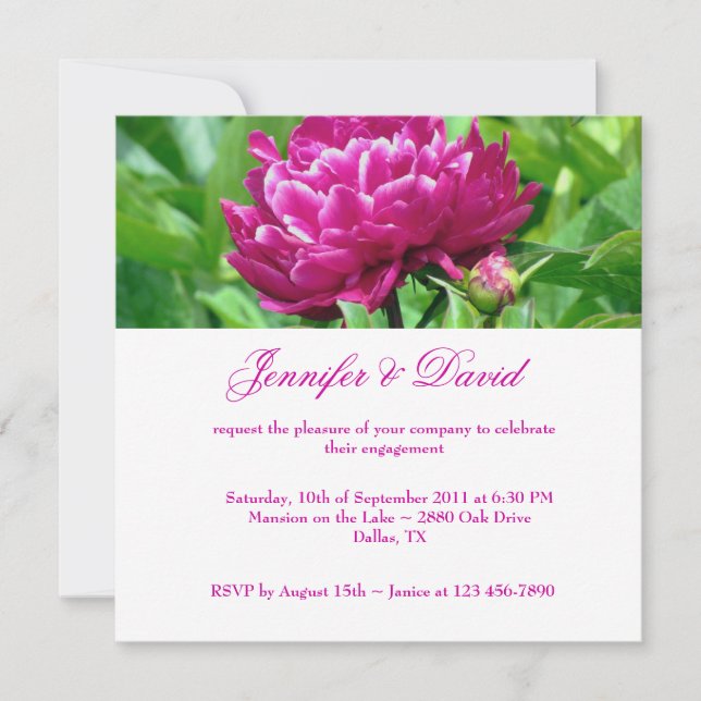 Red Peony Engagement Invitation (Front)