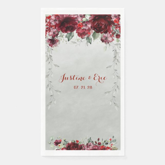Red Peony Epiphany Vines Wedding Napkin (Front)
