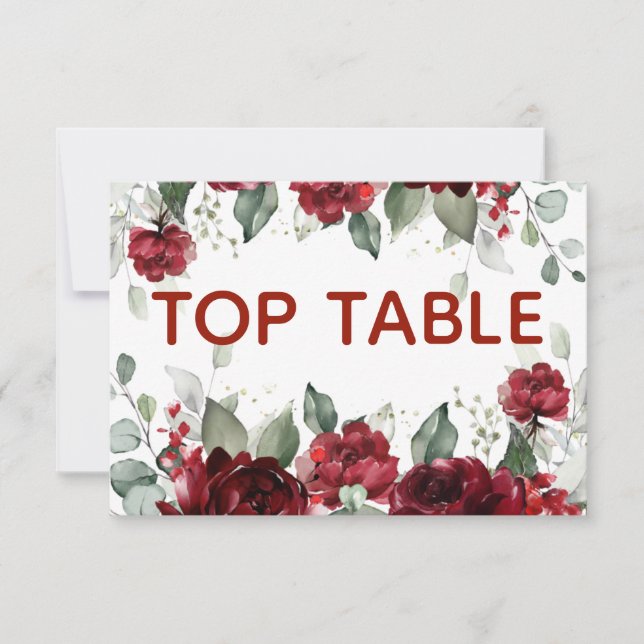 Red Peony Epiphany Wedding Top Table Number Card (Front)