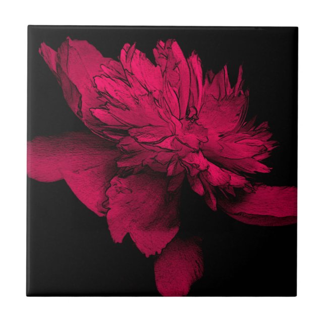 Red Peony Floral Art Tile (Front)