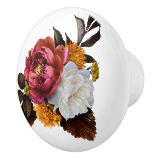 Red Peony, Floral Bouquet Ceramic Knob