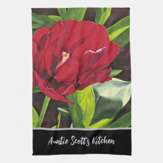 Red Peony Floral Tea Towel