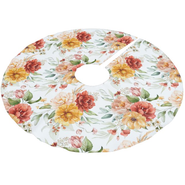Red Peony Flower Bouquet Pattern Brushed Polyester Tree Skirt (Angled)