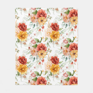 Red Peony Flower Bouquet Pattern Fleece Blanket