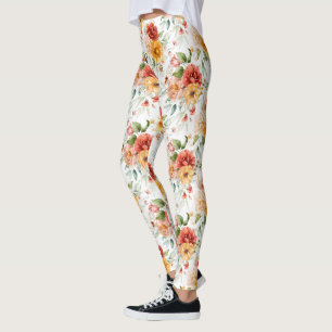 Red Peony Flower Bouquet Pattern Leggings