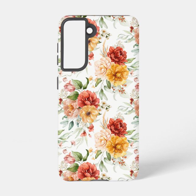 Red Peony Flower Bouquet Pattern Samsung Galaxy S21 Case (Back)