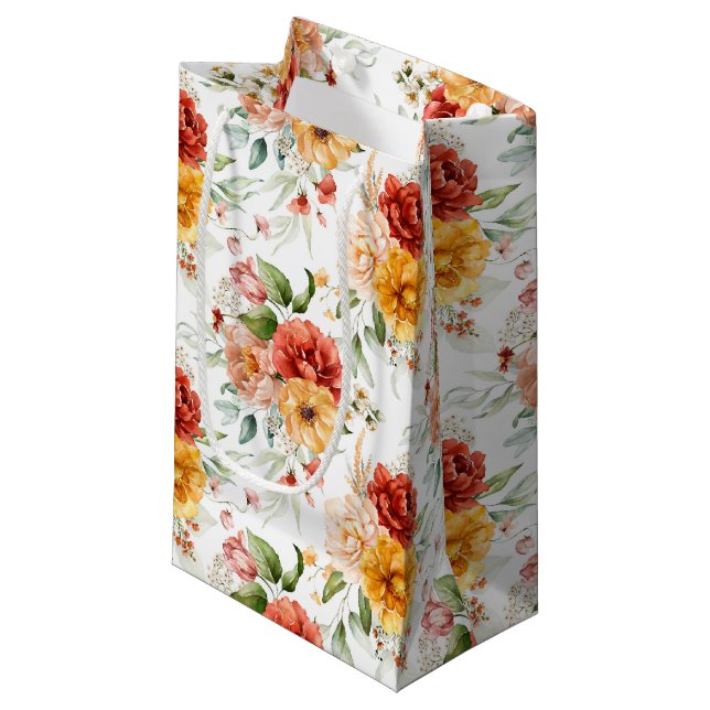 Red Peony Flower Bouquet Pattern Small Gift Bag (Front Angled)