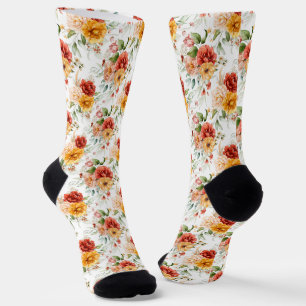 Red Peony Flower Bouquet Pattern Socks