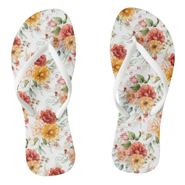 Red Peony Flower Bouquet Pattern Thongs (Footbed)