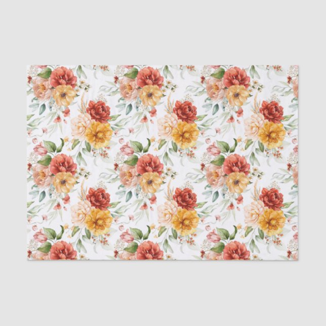 Red Peony Flower Bouquet Pattern Tissue Paper (Front)