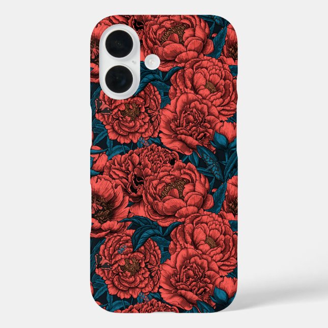 Red peony flowers and moths Case-Mate iPhone case (Back)