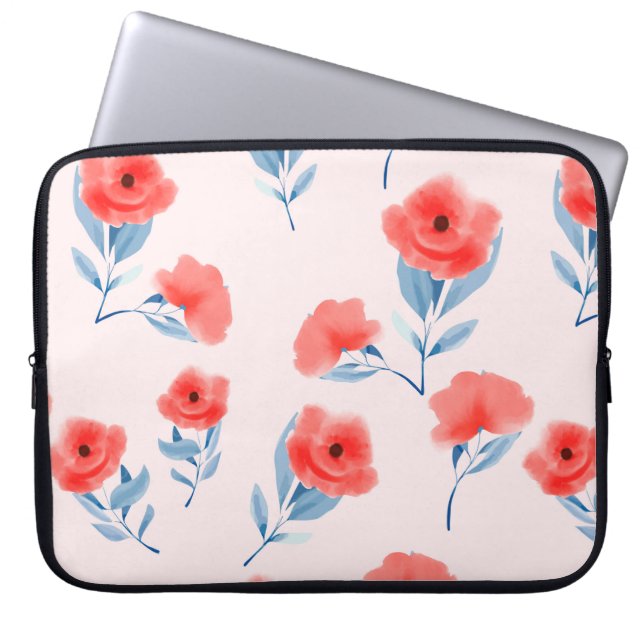Red peony flowers seamless pattern laptop sleeve (Front)
