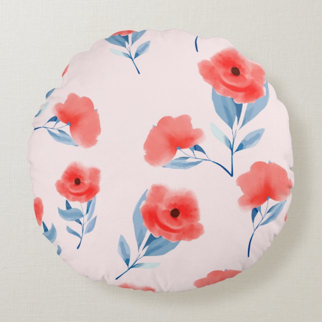 Red peony flowers seamless pattern round cushion (Front)