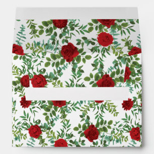Red Peony & Rose Floral Wedding Envelope