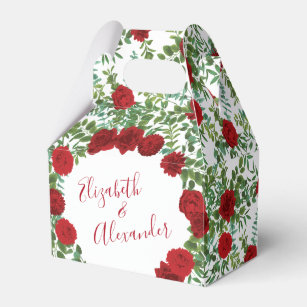 Red Peony & Rose Floral Wedding Favour Box