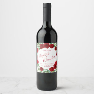 Red Peony & Rose Floral Wedding Wine Label