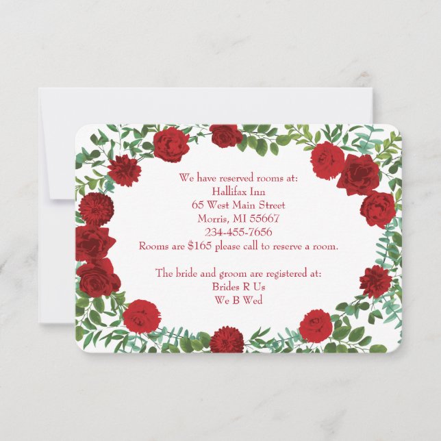 Red Peony & Rose Wedding Extra Information Card (Front)